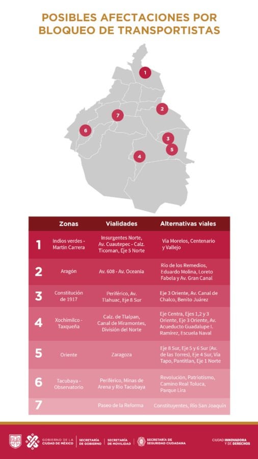 Zonas afectadas por el paro de transportistas del 2 de junio de 2022