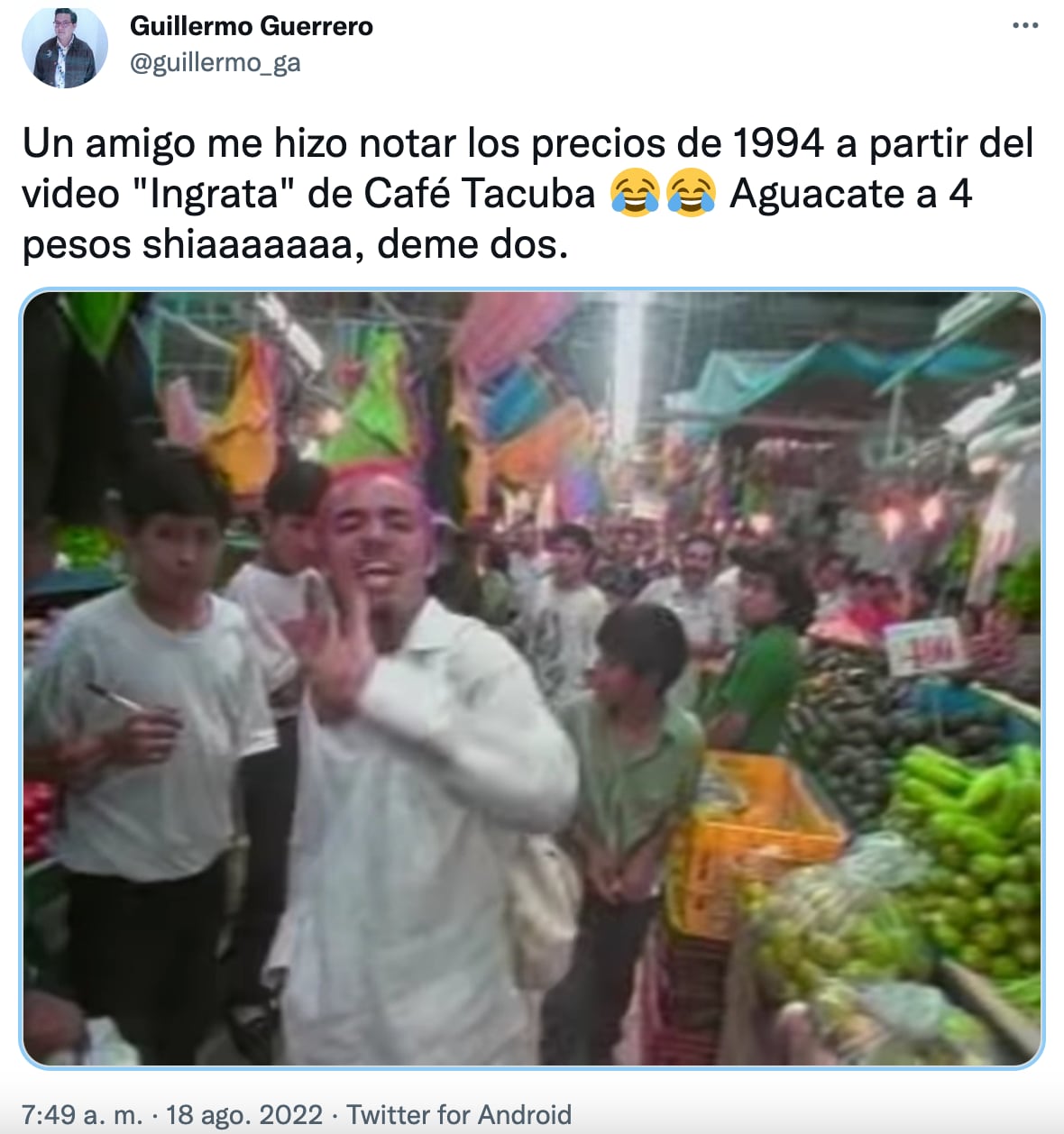 Precio del aguacate en Ingrata de Café Tacuba