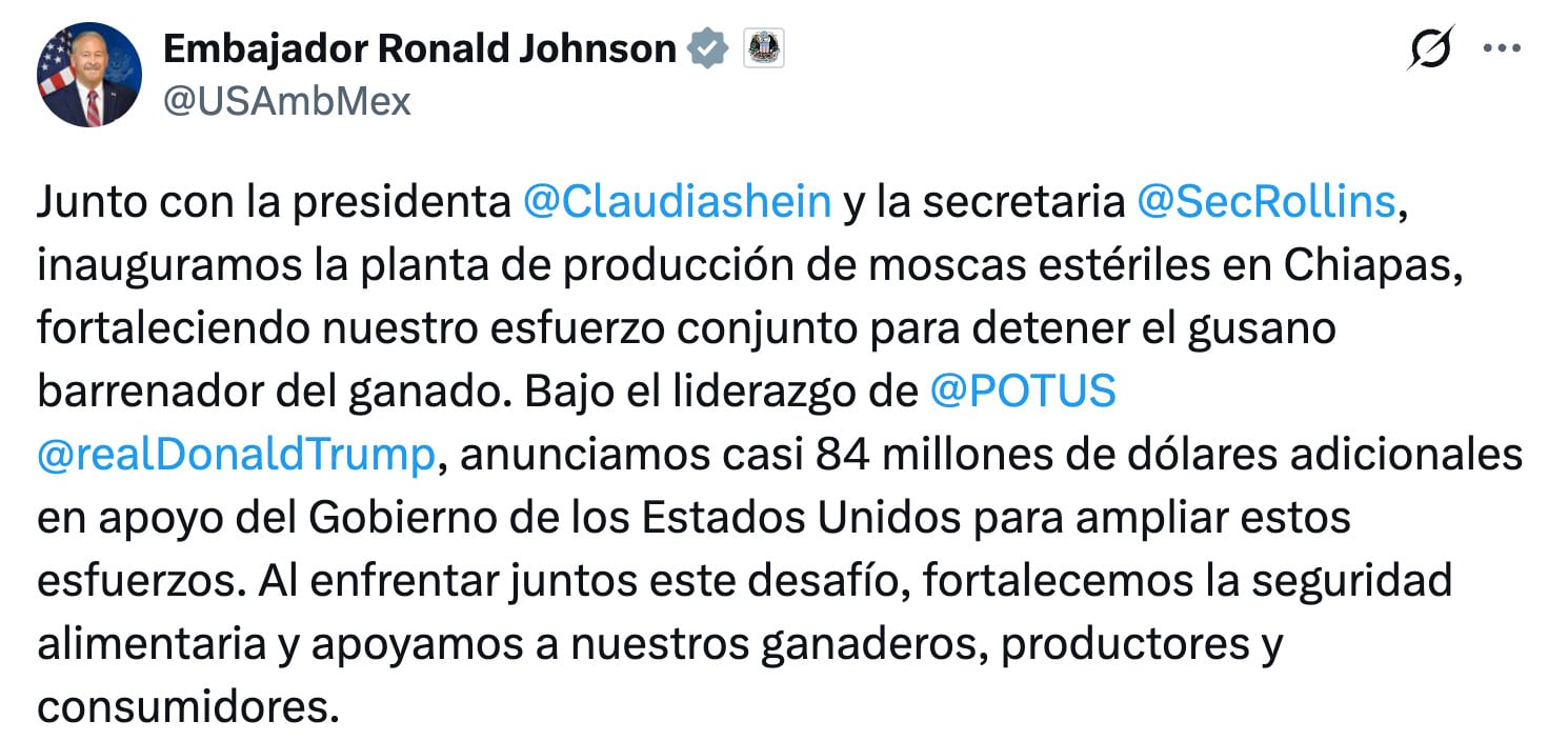 Ronald Johnson destaca cooperación binacional contra gusano barrenador
