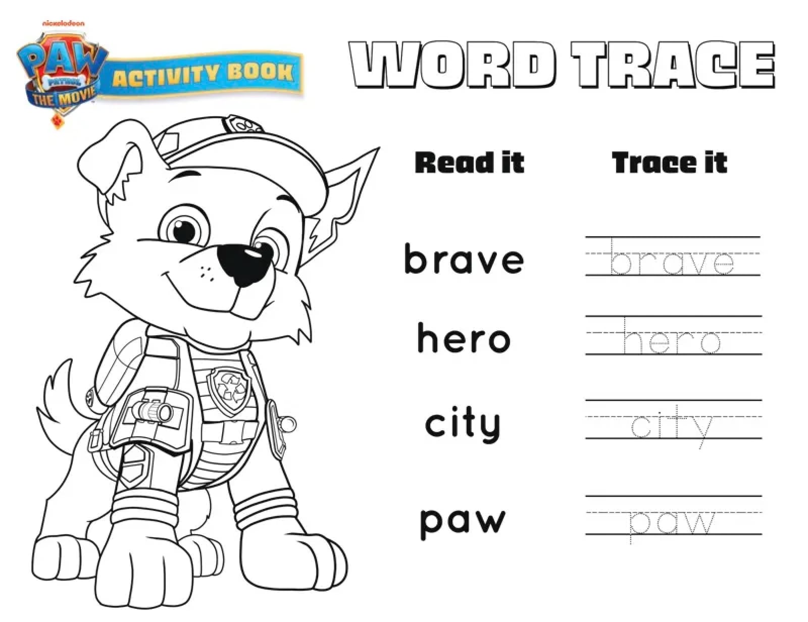 Escritura de actividades de Paw Patrol para imprimir
