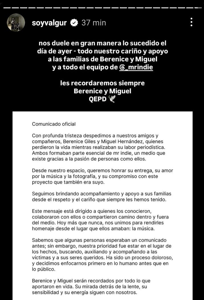 Mensaje de apoyo a las víctimas de Axe Ceremonia 2025 de Valgur