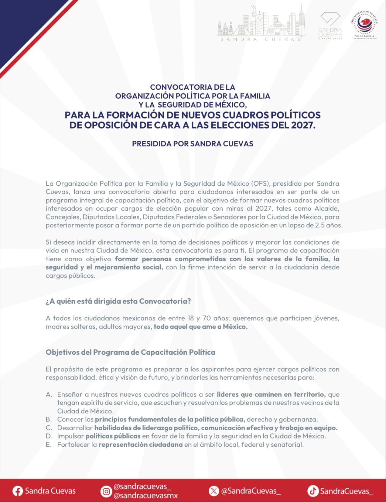 Requisitos para sumarse al partido político de Sandra Cuevas.