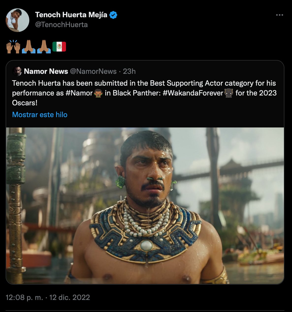 Tenoch Huerta consideración de Marvel a Mejor Actor de Reparto en los Oscar 2023
