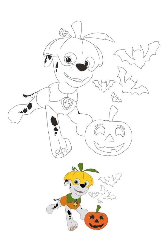 Dibujos de los disfraces de Marshall de Paw Patrol en Halloween