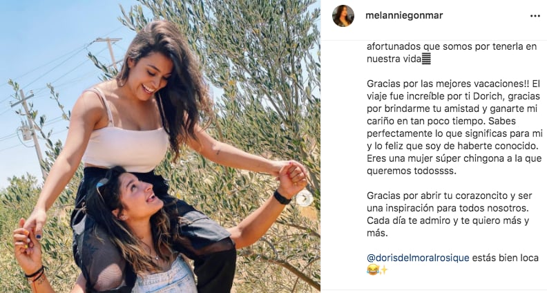 Melanie González agradece "amistad" de Doris del Moral