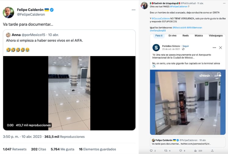 Exhiben a Felipe Calderón por compartir fake news del AIFA