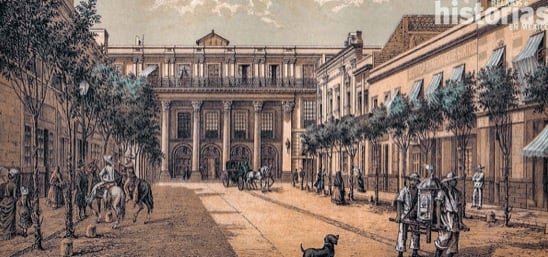 Exterior del Gran Teatro Nacional de México. Casimiro Castro, litografía.