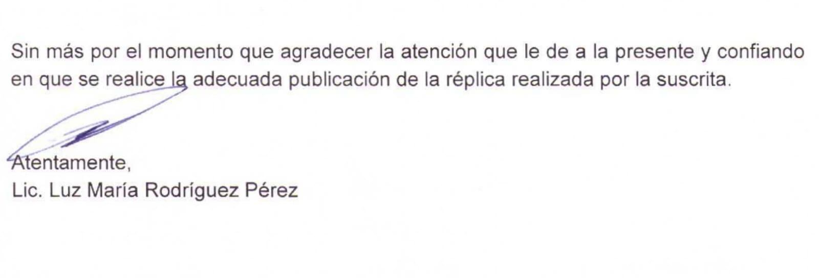 Derecho de réplica de Luz María Rodríguez