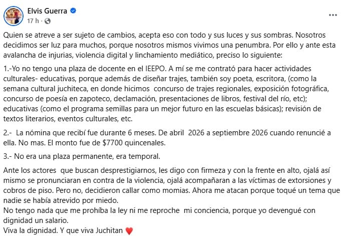 Elvis Guerra rechaza ser “aviadora” del IEEPO y explica por qué estaba en nómina