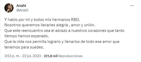 Anahí, integrante de RBD, se pronuncia sobre la muerte de Alberto Clavijo.