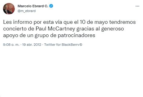 Tuit de Marcelo Ebrard en 2012