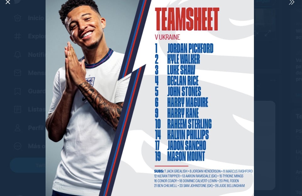 Alineación Inglaterra vs Ucrania