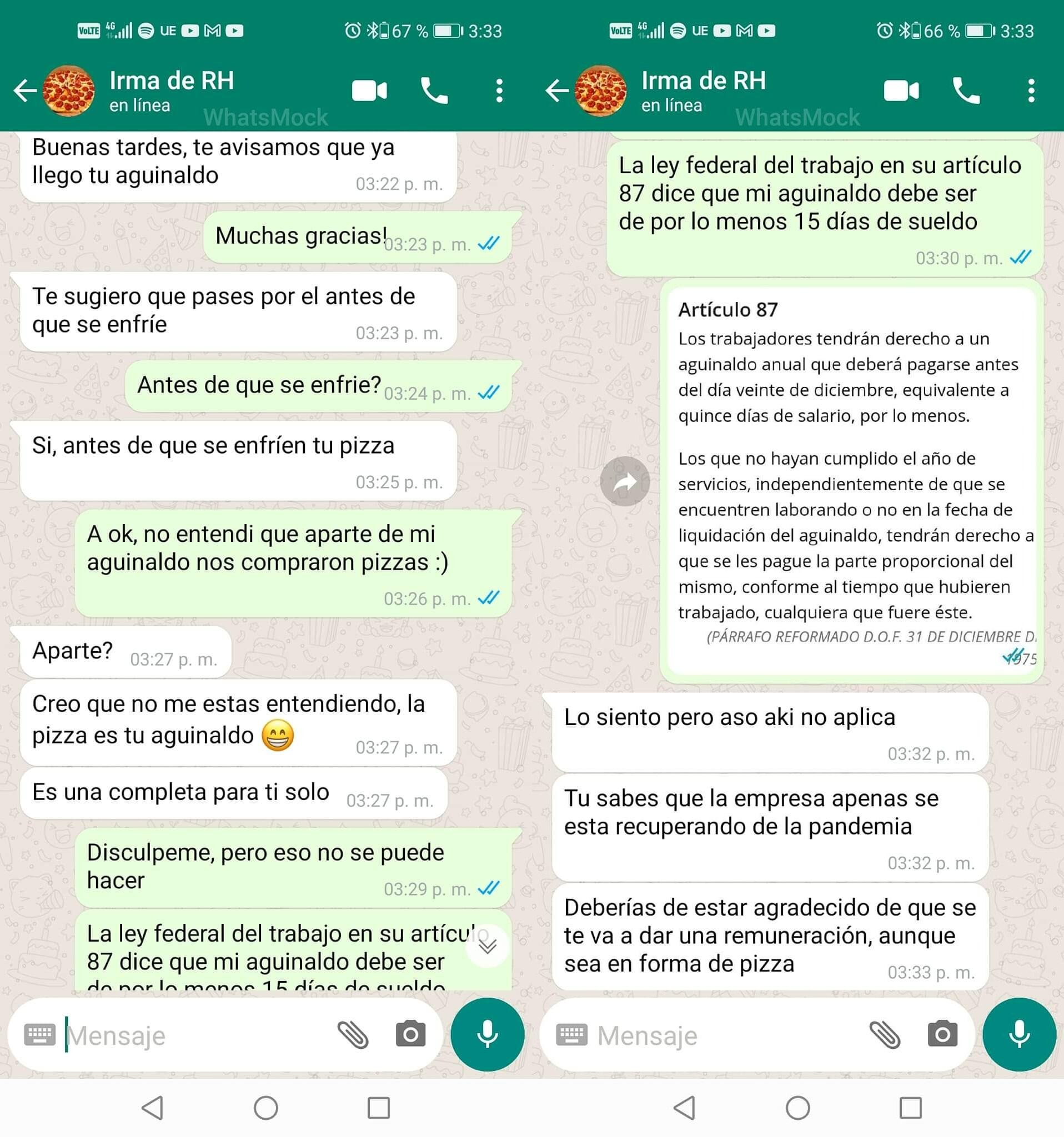Empresa le da una pizza como aguinaldo a uno de sus empleados