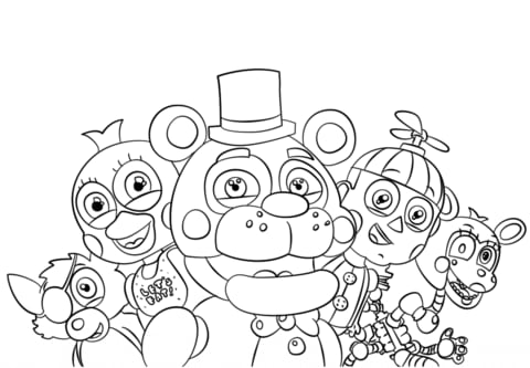 Personajes chibi en los dibujos de Five Nights at Freddy’s para colorear