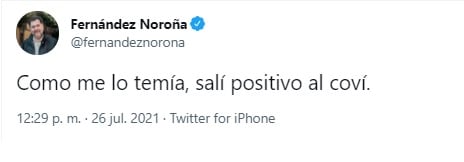 Noroña da positivo a Covid
