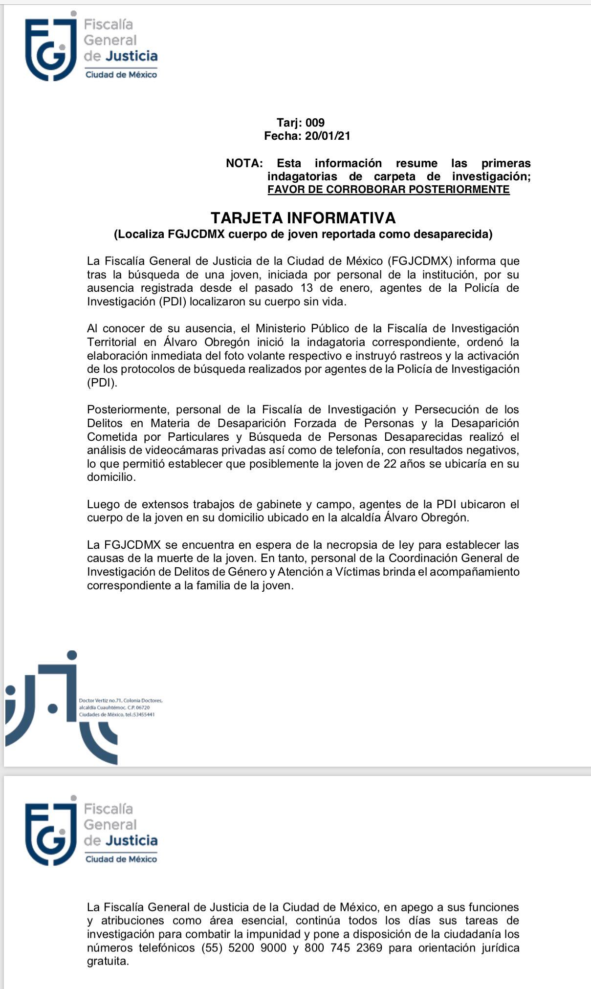Comunicado FGJ-CDMX