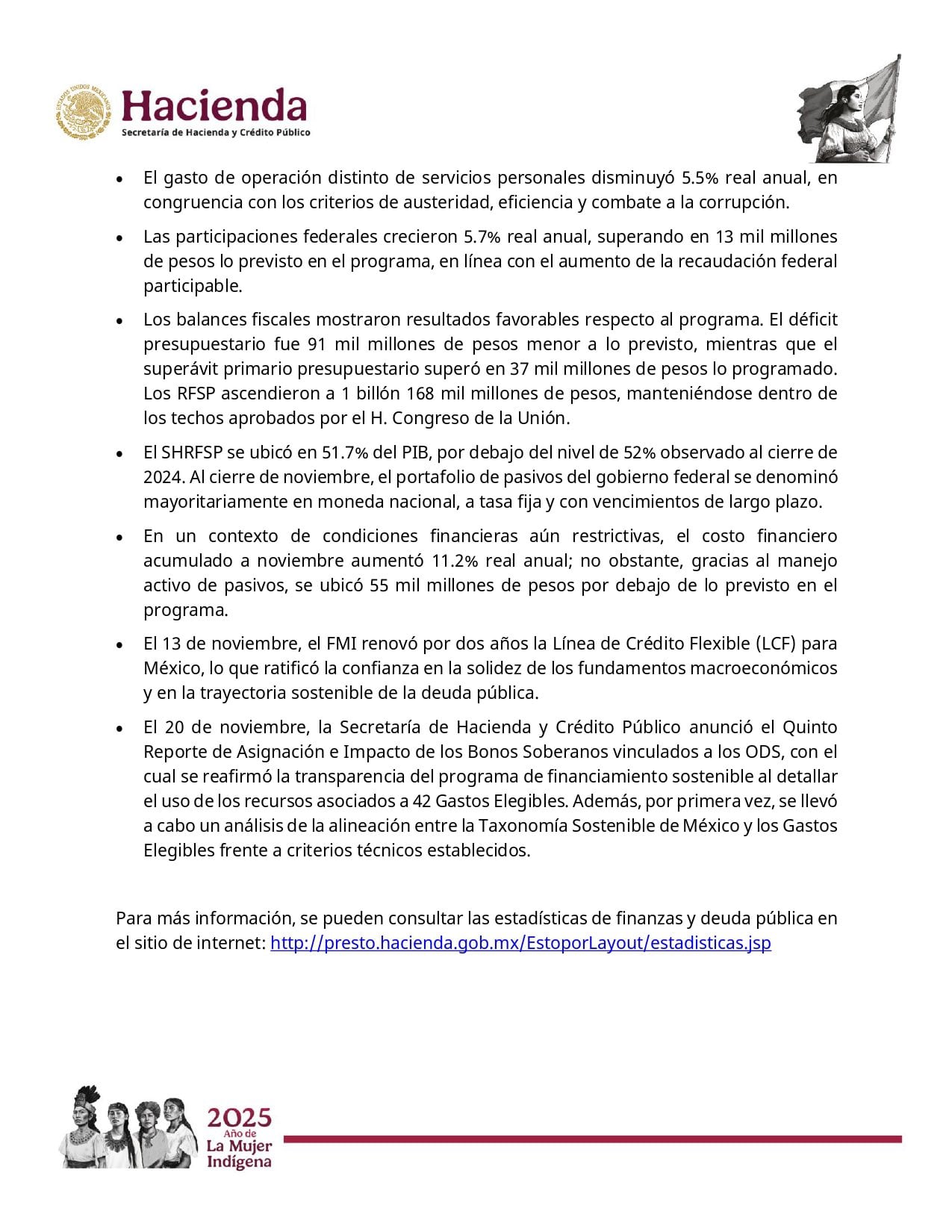 Hacienda reporta estado de las finanzas y la deuda pública al cierre de 2025