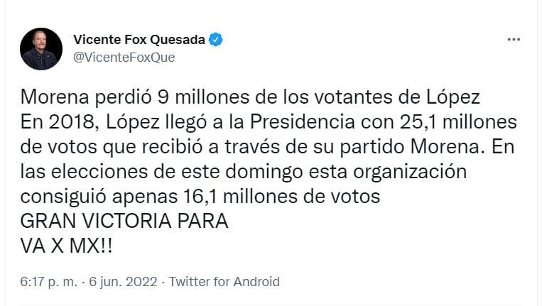Tuit de Vicente Fox