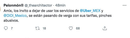 Tuit sobre tarifas de Uber y DiDi