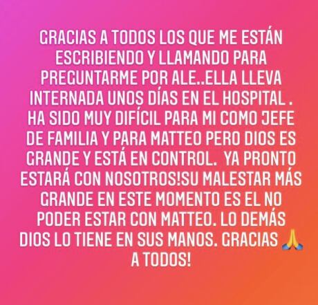 Aníbal Marrero agradece preocupación por salud de Alejandra Espinoza