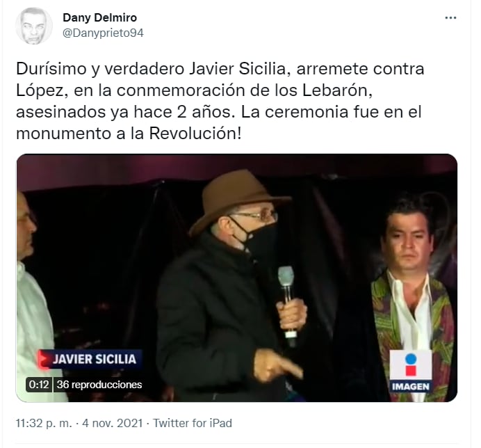 Captura de pantalla de video de declaraciones de Javier Sicilia/ @@Danyprieto94, Twitter