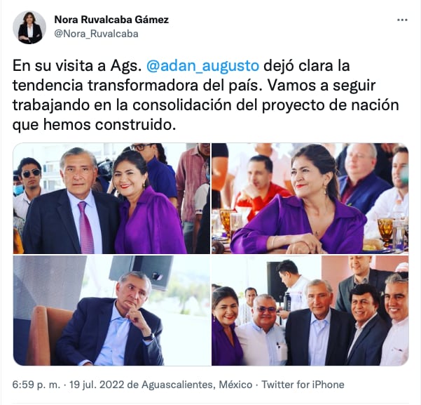 Nura Ruvalcaba con Adán Augusto López/ Tuit de @Nora_Ruvalcaba