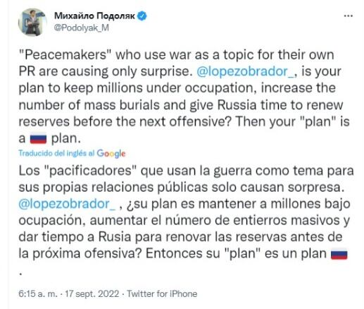 Ucrania rechaza plan de AMLO