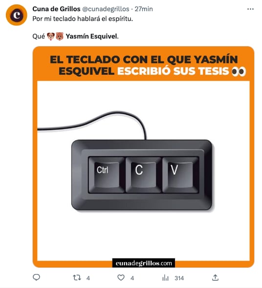 Memes a Yasmín Esquivel por plagio de tesis de Doctorado