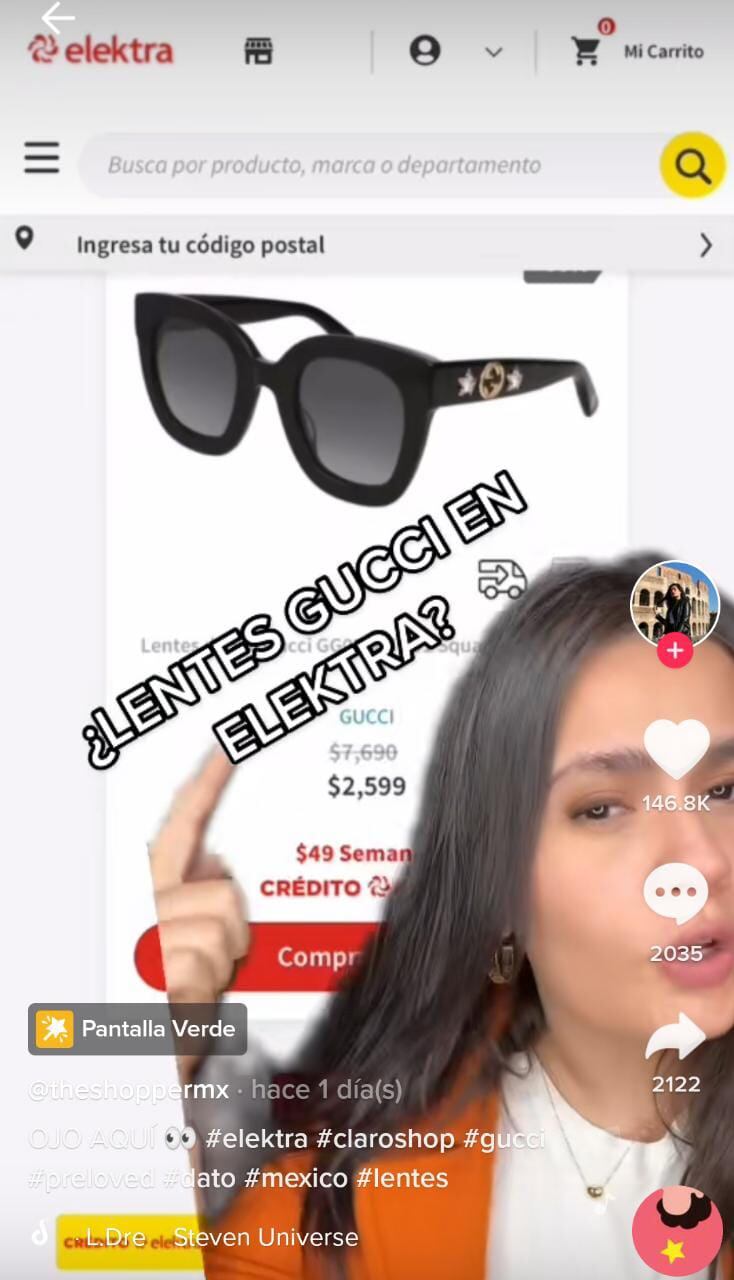 Elektra vende lentes Gucci en 2 mil pesos; tiktoker dice que son falsos
