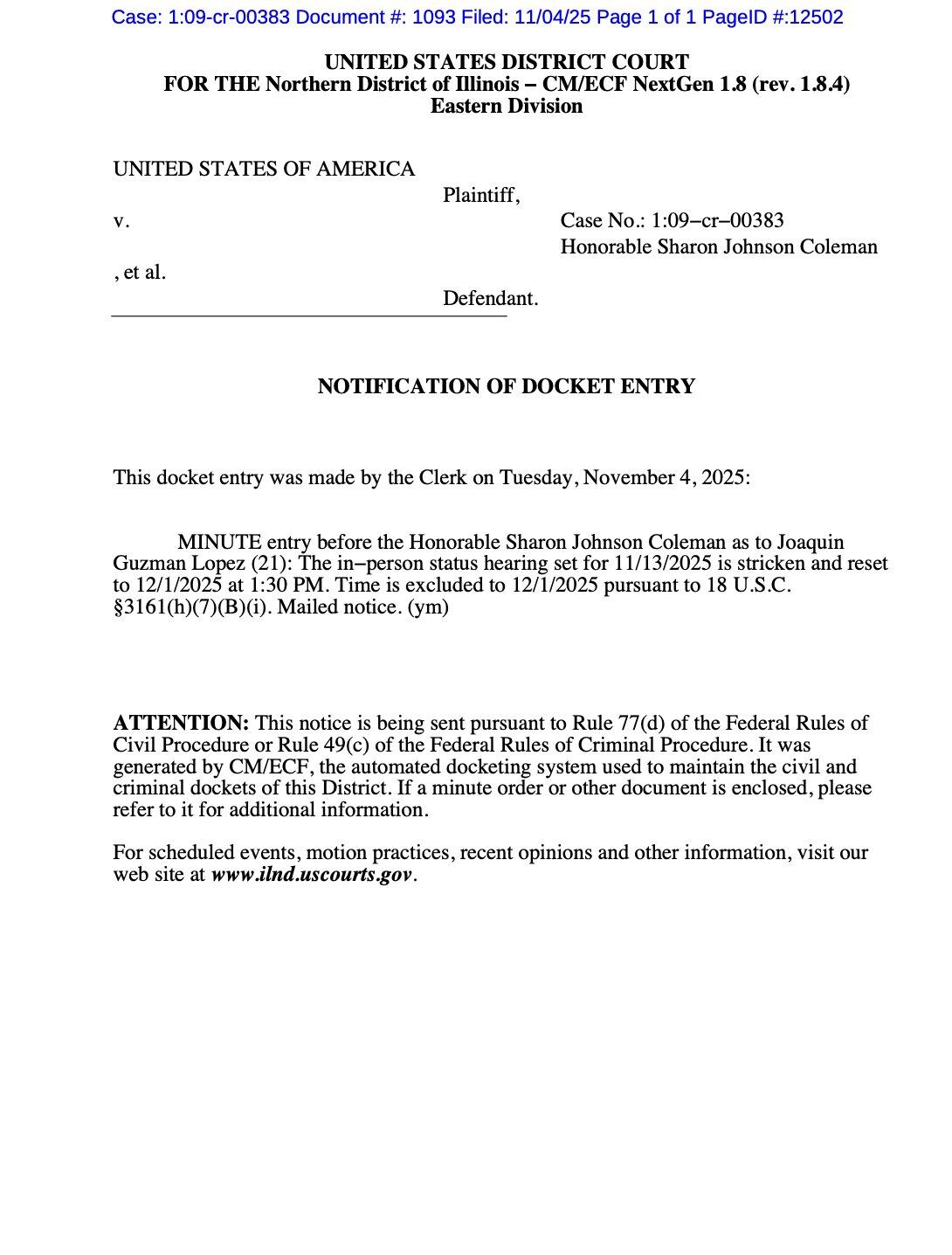 Audiencia de Joaquín Guzmán López se aplazó otra vez