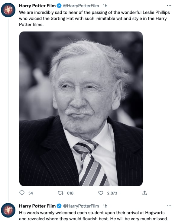 Leslie Phillips, el Sombrero Seleccionador de Harry Potter, murió a los 98 años de edad