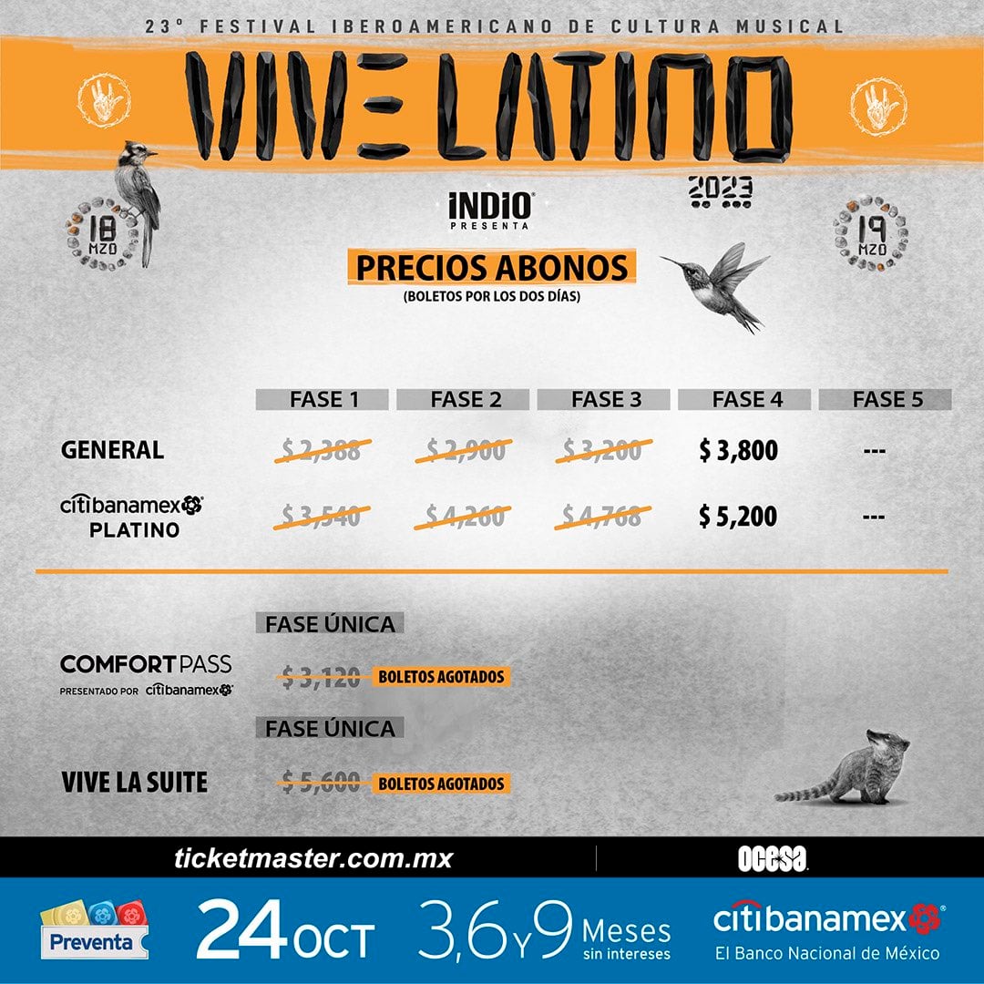 Precios boletos Vive Latino 2023 últimas fases