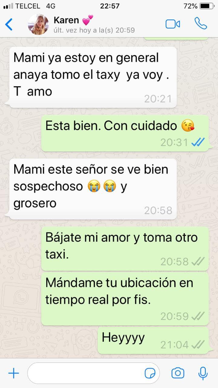Captura de pantalla de la conversación entre Laura Karen y su mamá.