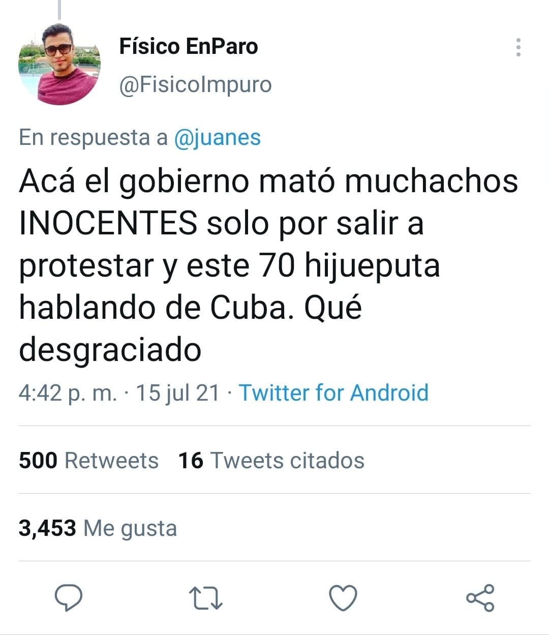 Respuesta a Tweet de Juanes