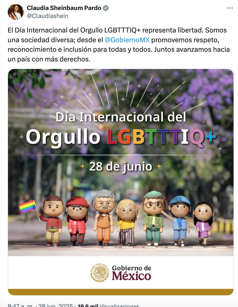 Claudia Sheinbaum comparte mensaje sobre el Día del Orgullo LGBT en México