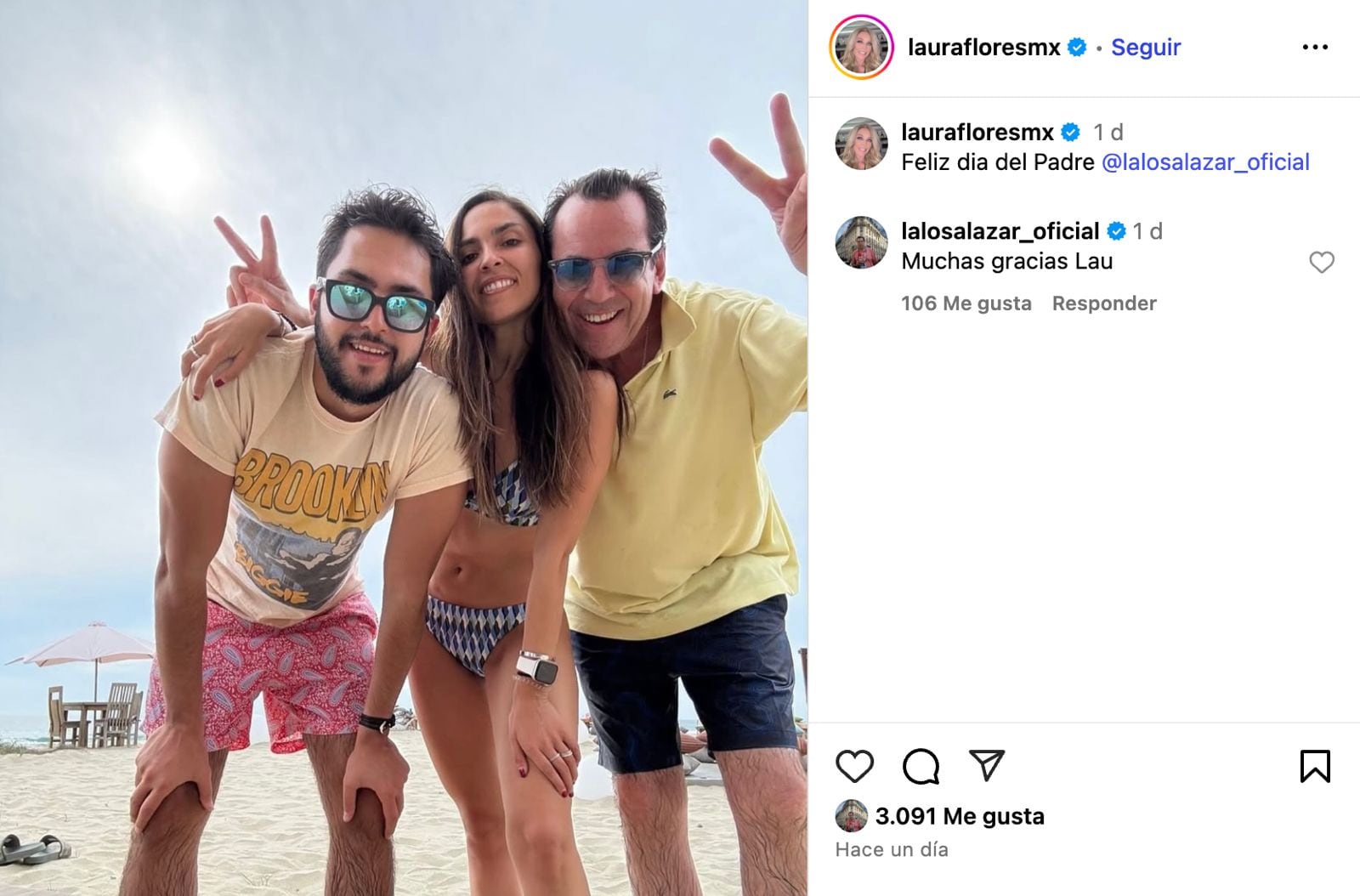 Laura Flores felicita a Lalo Salazar por el Día del Padre