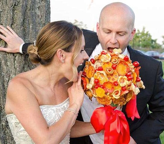 Ramo de flores comestibles de pizza.