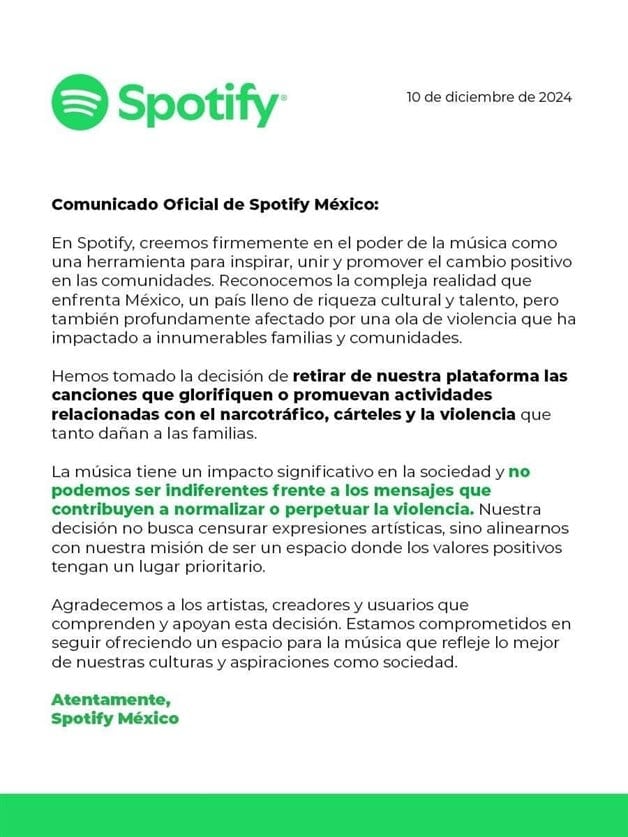 Comunicado Spotify México