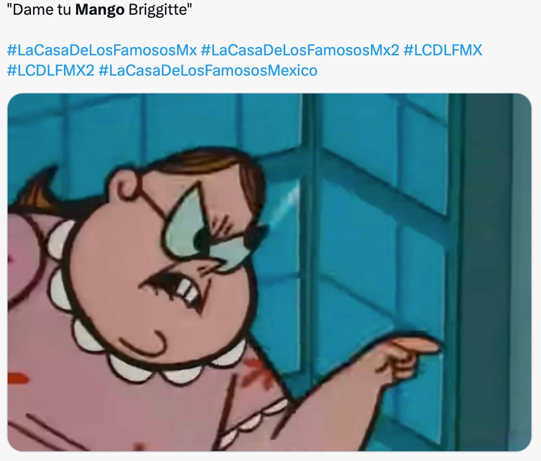 Memes del mango de Briggitte Bozzo en La Casa de los Famosos México 2024