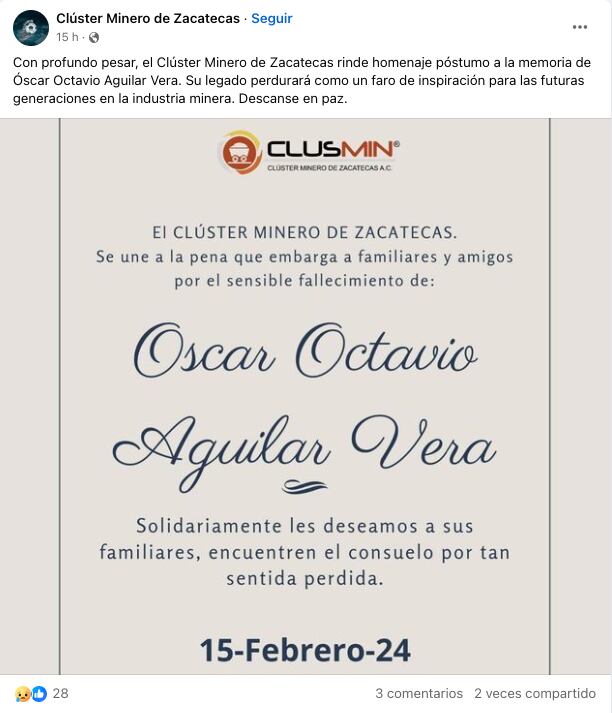 Lamentan muerte de Óscar Octavio Aguilar Vera