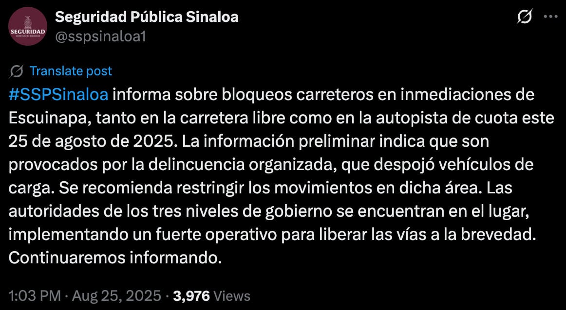 Narcobloqueos en Sinaloa