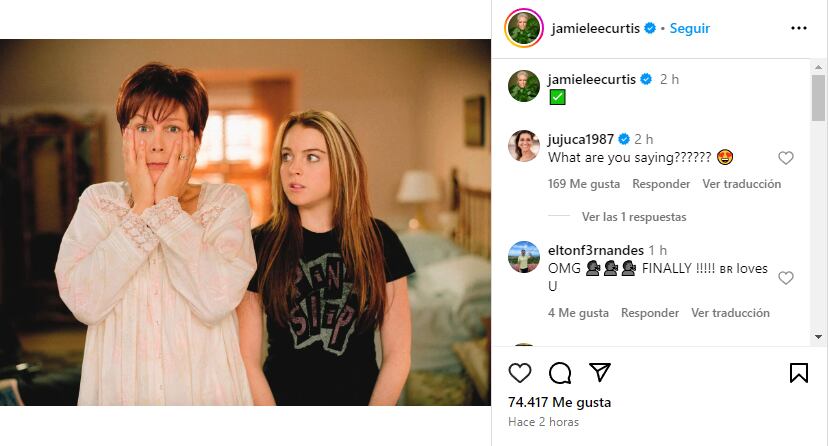 Jamie Lee Curtis y Lindsay Lohan confirman Un Viernes de Locos 2