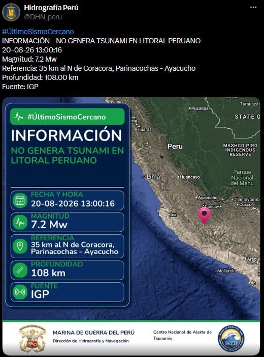 Sismo hoy: magnitud 7.2 sacude la región de Ayacucho en Perú