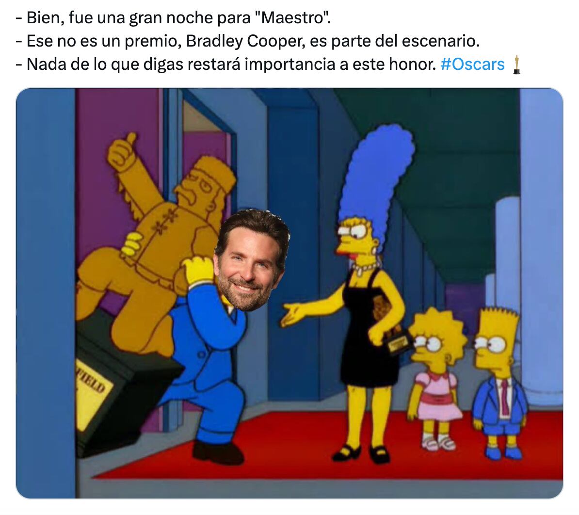 Meme de Bradley Cooper perdedor en los Premios Oscar 2024
