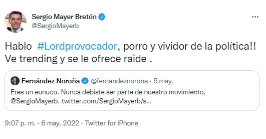 Sergio Mayer responde a Noroña