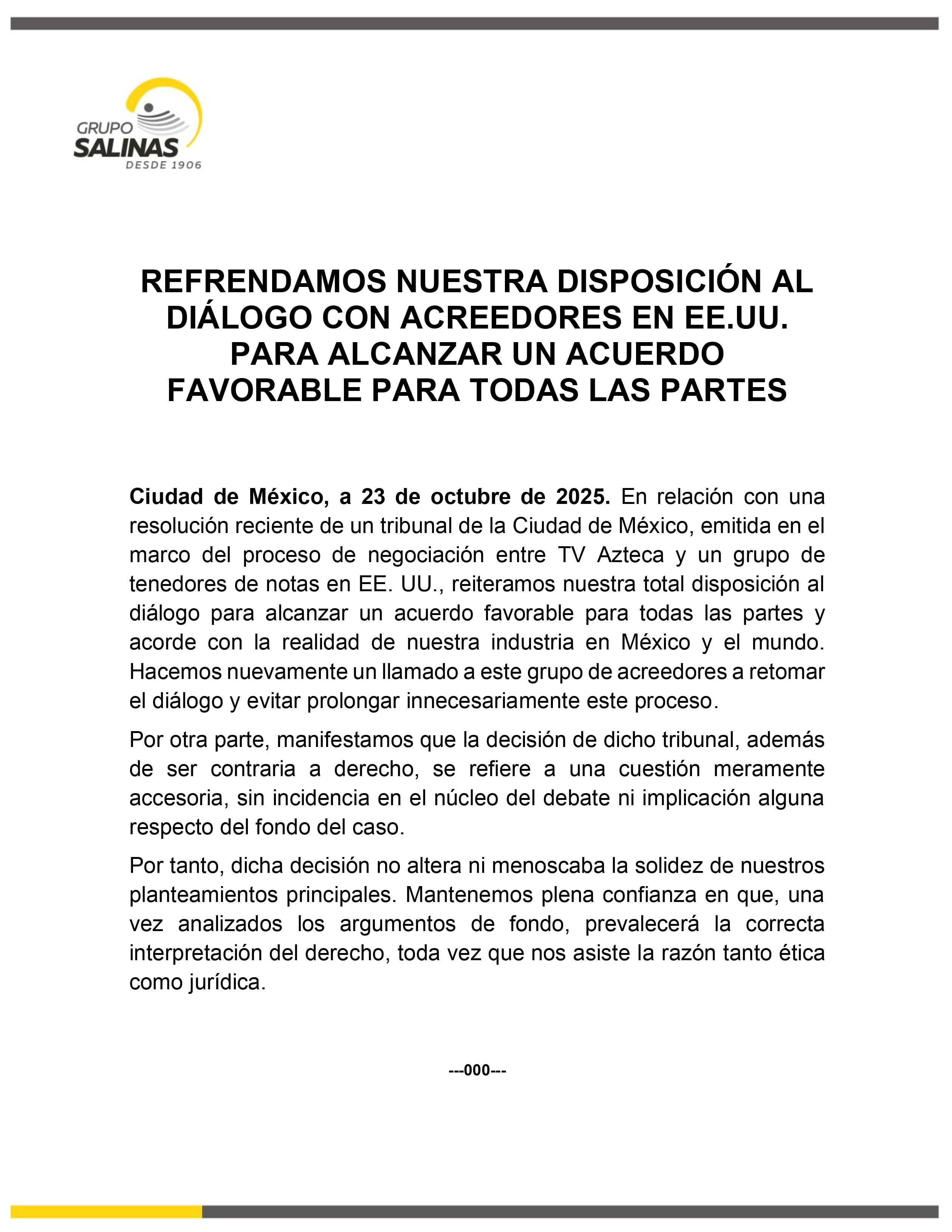 Comunicado de Grupo Salinas