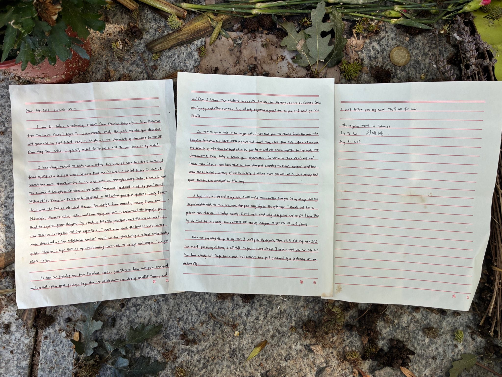Carta la tumba de Karl Marx en Reino Unido