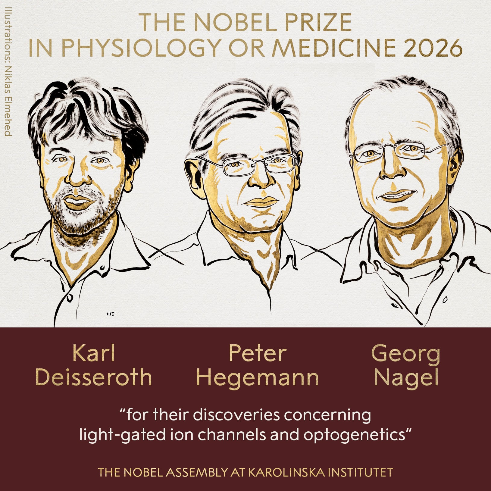 Karl Deisseroth, Peter Hegemann y Georg Nagel ganaron el Premio Nobel de Medicina 2026