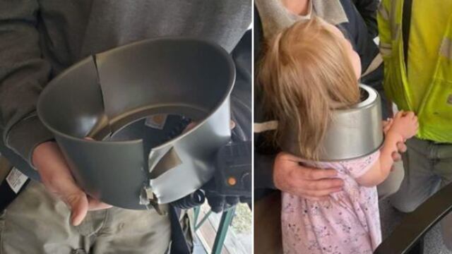 Niña se queda atorada en un molde para pasteles