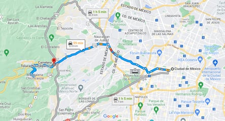 Ruta de Ciudad de México a kilómetro 24 Autopista Toluca-Naucalpan